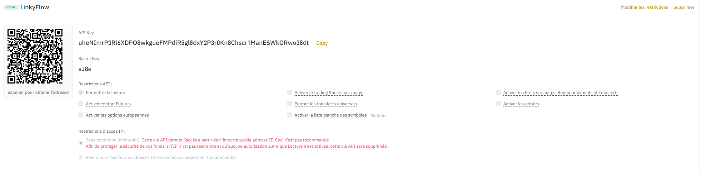 Result of Binance API key generation