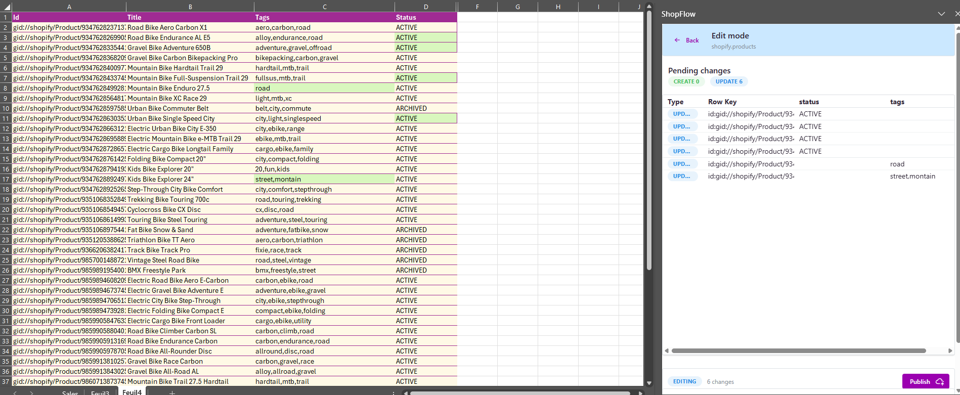 Mass update products in Excel