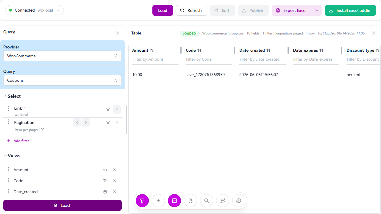 WooCommerce launch coupons built in a spreadsheet column with LinkyFlow