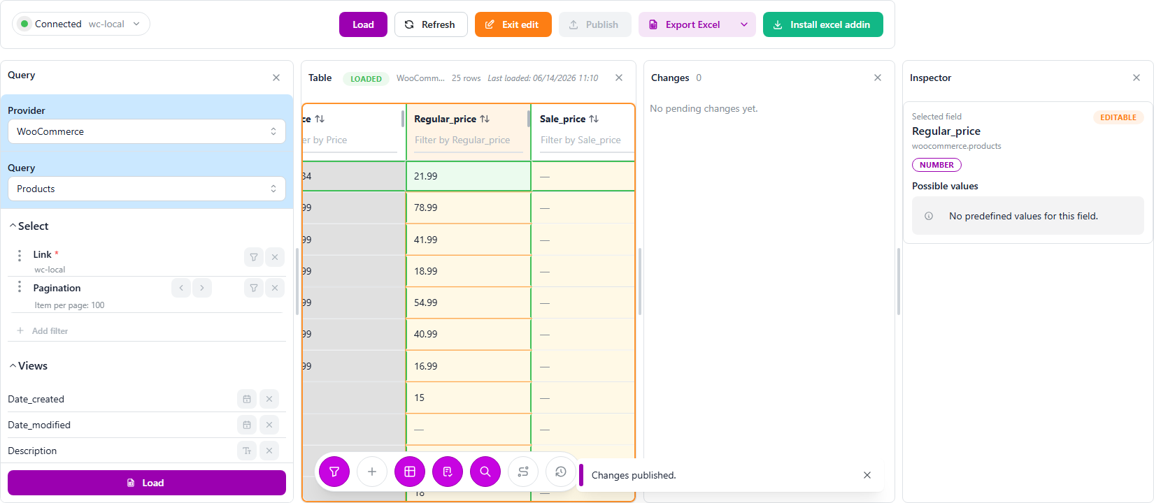 Editing WooCommerce stock quantities in rows and publishing with LinkyFlow