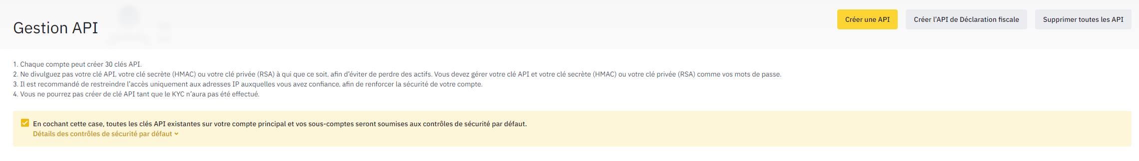 Bouton pour créer une api