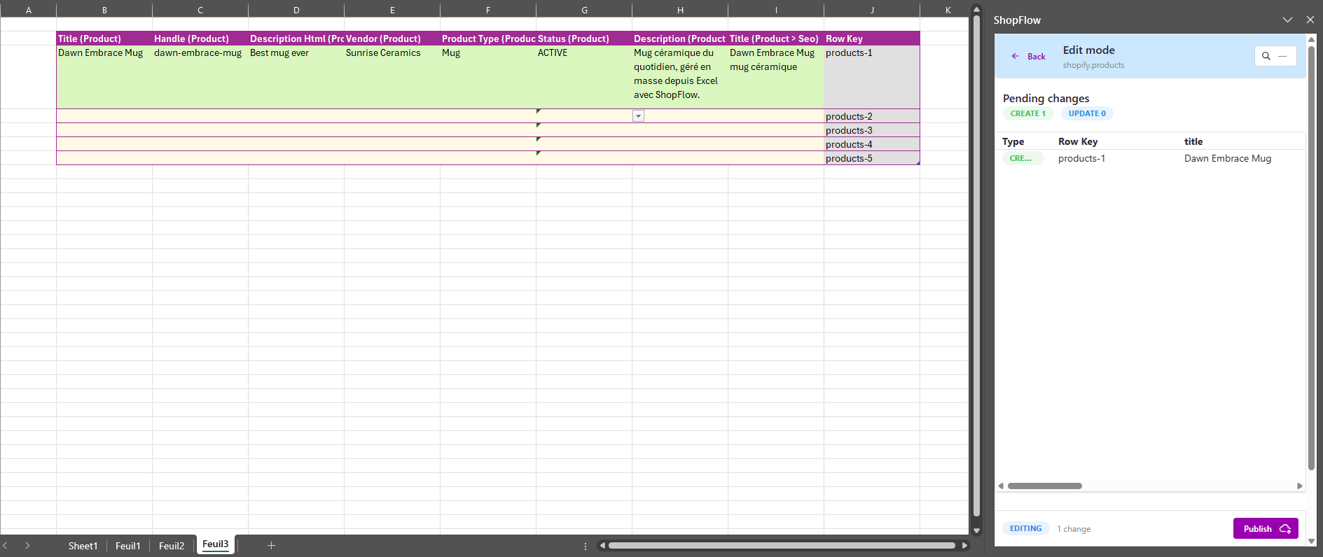 Products sheet filled and ready to publish