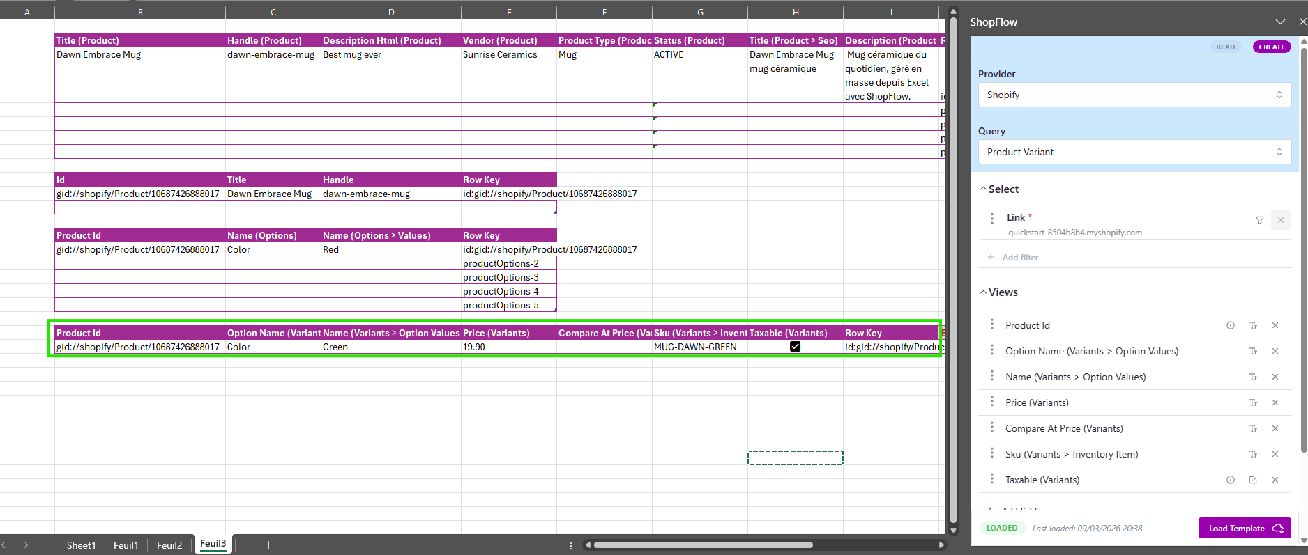 Product Variant create template