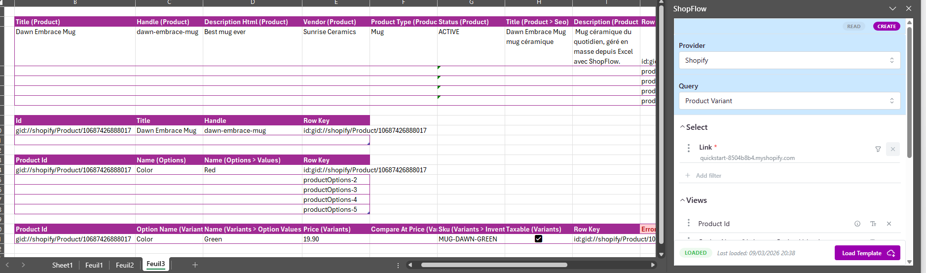 Shopify bulk product and variant creation from Excel with ShopFlow